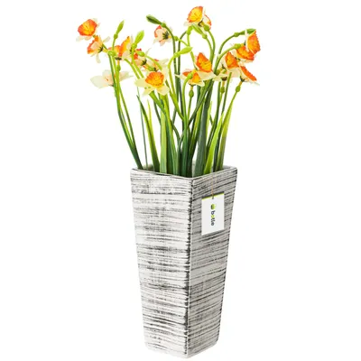 Obrázek produktu pro Keramická váza na květiny bílá černý lesk H 25 cm Dekorativní stolní váza Square Flowers Deco Orchid Modern Glamour