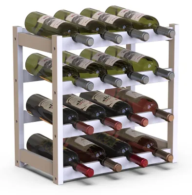 Weinregal aus Bambus, 16 Fächer, 43,5x25x43 cm, weiß