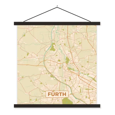 Produktbild von MuchoWow® Textilposter Fürth - Karte - Stadtplan - Vintage - Karte 120x120 cm mit schwarzem Rahmen - Aufhängungsset