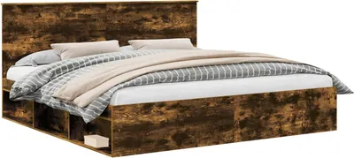 Produktbild von vidaXL Bettrahmen Geräucherte Eiche 200 x 200 cm Massives Kiefernholz