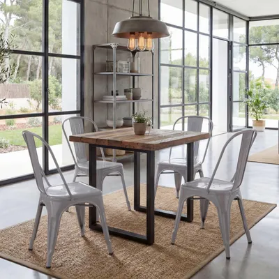 Immagine prodotto di set di 4 sedie HWC-A73, sedia bistrot impilabile, design industriale in metallo impilabile ~ grigio
