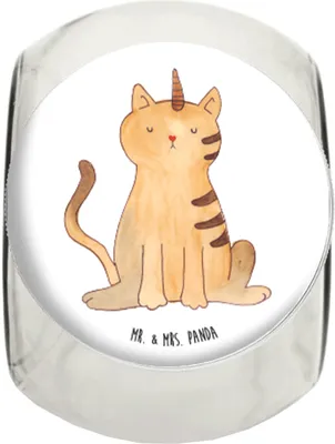 Produktbild von Mr. & Mrs. Panda Müsli Glas Einhorn Katze L 870ml - Weiß - Geschenk, Bonbonglas, Unicorn, Regenbogen, Kaffeedose, glasbehälter, Glitzer, Mieze, Frischhaltedose