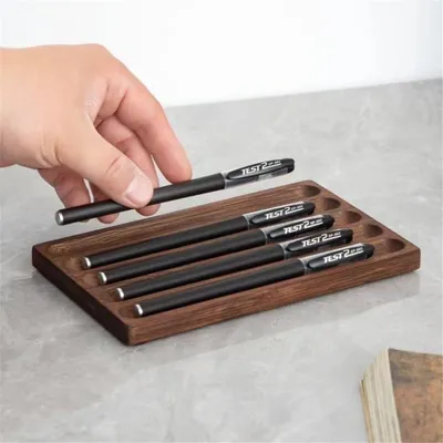 Imagen del producto de Organizador de portalápices para escritorio, madera de nogal, con 3 compartimentos