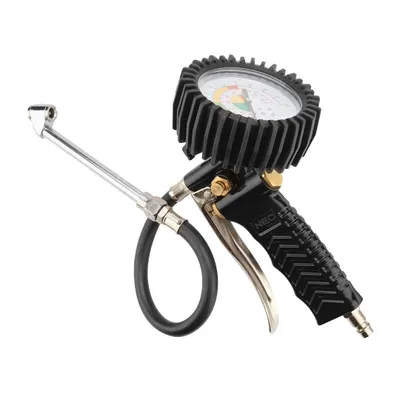 A tire inflation gun with a pressure gauge.