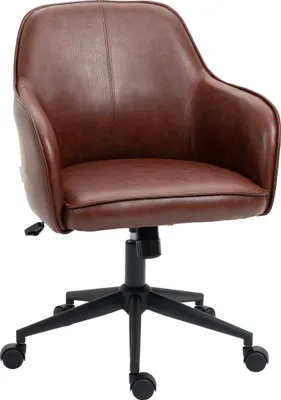A brown office chair with a black base and wheels, shown from a front-side angle against a white background.