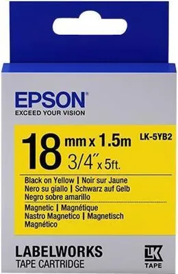 Obrázek produktu pro Epson Zásobník se štítky – magnetické, LK-5YB2, černá/žlutá, 18 mm (1,5 m), Černá na žluté, M, Japonsko, Epson, LabelWorks LW-Z700FK, 1,8 cm
