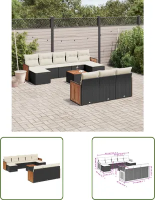 Produktbild von The Living Store 11-tlg. Garten-Sofagarnitur mit Kissen Schwarz Poly Rattan