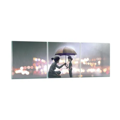 Produktbild von Bilder auf glas - 3 Teile - Manga Regenschirm Hilfe - 90x30cm - Glasbilder - Wandbilder - Bilder - zum Aufhängen bereit - Wanddekoration aus Glas - Glas Bilder - Wandbild auf Glas - GCA90x30-4741