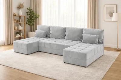 Zdjęcie produktu dla Duży narożnik DOMINO U FIT z funkcją spania i pojemnikiem na pościel sofa do salonu