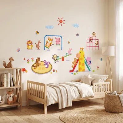 Produktbild von Wandaufkleber mit Zirkustiermotiven: Giraffe und Löwe
