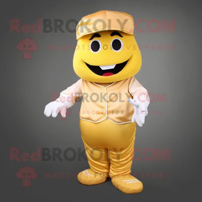 Productafbeelding van Gouden honkbalhandschoen mascotte REDBROKOLY kostuum karakter gekleed met een jurk broek en buikbanden