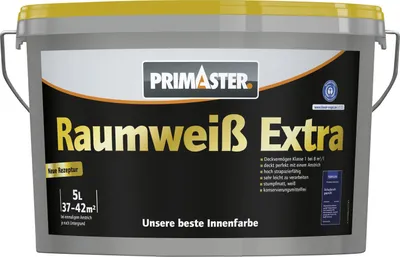 Produktbild von Primaster Raumweiß Extra Wandfarbe matt weiß konservierungsmittelfrei 5 L