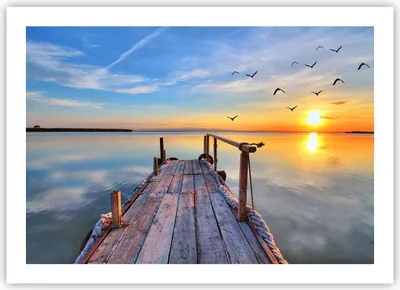 Produktbild von Poster - Poster ohne Rahmen - See Natur Brücke Vögel - 70x50 cm - Wand Bild - Wanddeko - Wandbilder - Kunstposter - Wandposter - Bilder - Kunstdruck - Wanddekoration - Wandbild - P2XAA70x50-2402