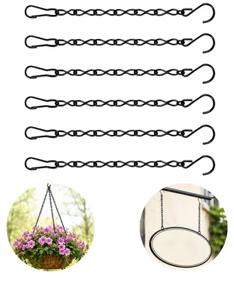 Produktbild von Pflanzenhänger Kette 6er Set, schwarze Metall Hängeketten mit S-Haken für Blumenampel, Blumentopf und Hängepflanzen auf Balkon und Terrasse
