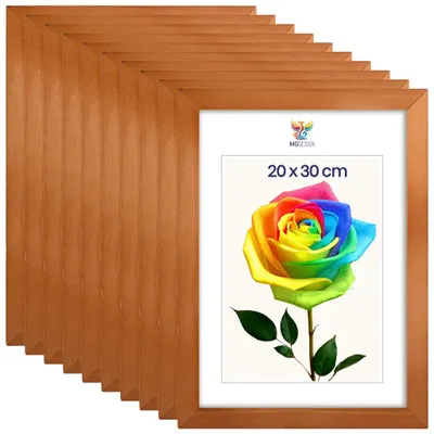Obrázok produktu pre MG Design, sada 10 kusov rámov na obrázky, lakované, 20x30 cm – rámy z prírodného dreva s akrylovým sklom, vhodné na zavesenie aj na postavenie, vertikálne aj horizontálne