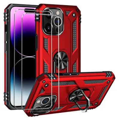 Produktbild von 2in1 Schutz Cover Set für das Apple iPhone 16 Pro Max besteht aus 2x 9H Glas Folie Display Schutzfolie und 1x Silikon Case Schutzhülle - Hülle in Rot