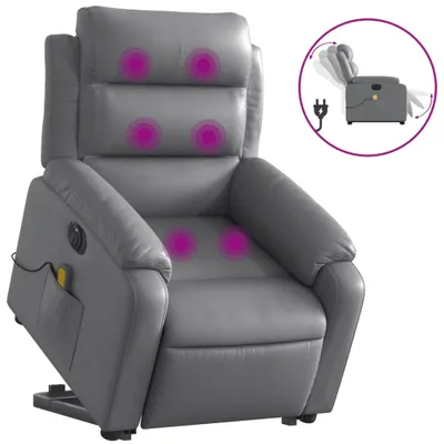 Imagen del producto de Sillón de masaje elevable eléctrico cuero sintético gris