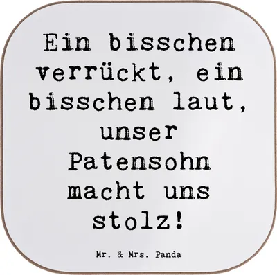 Produktbild von Mr. & Mrs. Panda Personalisierter Bierdeckel Stolzer Patensohn - Weiß - Geschenk, Patenschaft, Verwandte, Stolz, Lächeln, untersetzer bedruckt, personalisiert, Taufpate