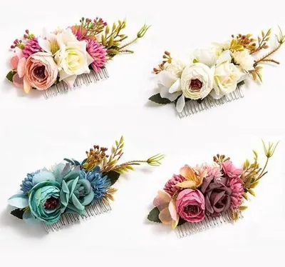 Produktbild von Haarkammen mit Blumenmotiven - 4 Stücke - Hochzeit-Accessoires.
