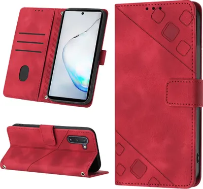 Produktbild von Hülle für Samsung Galaxy Note 10 Prägung Flip Leder Brieftasche Schutzhülle mit Ständer Rot