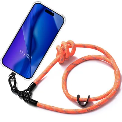 Image de Coque pour iPhone 17 Pro, Transparent Antichoc Anti-Rayures avec Cordon Amovible Orange
