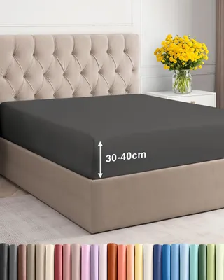 Produktbild von Spannbettlaken 90 x 200 cm, anthrazit – 40 cm tiefe Ecken – Hochwertiges Mikrofaser-Spannbettlaken – Weich, knitterfrei und bügelfrei, atmungsaktiv, hypoallergen,  Standard 100