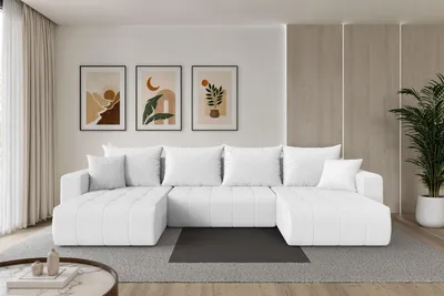 Produktbild von ALTDECOR Ecksofa - MILA-U - 378x194x86 - Weiß - Corner Sofa Eckcouch Couch U-Form, Schlafcouch Ausziehbar Wohnlandschaft