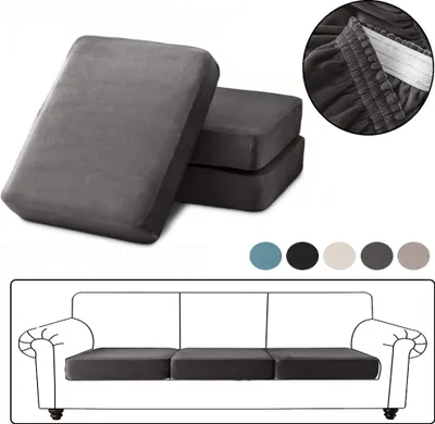 Immagine prodotto di 3 pezzi copridivano in velluto per 1 posto, copridivano con fascia elastica, copricuscino elastico universale, copridivano per seduta grigio scuro