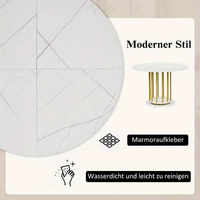 Obrázok produktu pre Okrúhly jedálenský stôl – priemer 100 cm – doska s vzhľadom mramoru – robustná kovová konštrukcia – pre 4-6 osôb