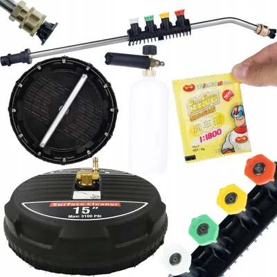 Image de Rosfix Kit T-Racer 15" Nettoyeur de Surfaces + Lance Coudée 1/4" + 5 Buses + Pulvérisateur de Mousse 1000 ml + Poudre Moussante – 160 Bars, 60 °C