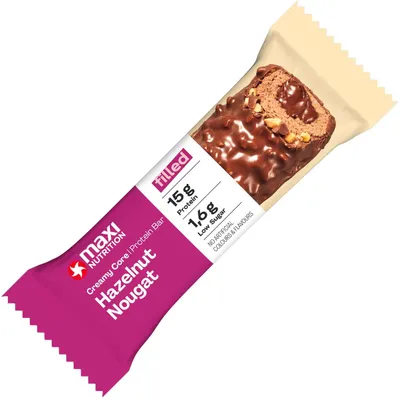 Produktbild von Maxi Nutrition Creamy Core, Haselnuss, 45 g, Molkenprotein, Milcheiweiß (Calcium-Caseinat, Molkenproteinisolat), Süßungsmittel (Maltit, Sucralose),..., 193 kcal, 430 kcal