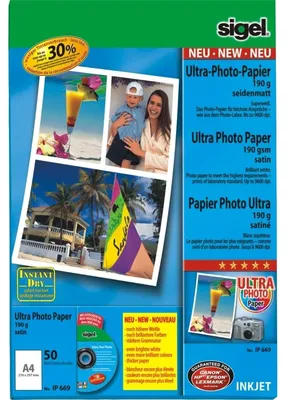 Immagine prodotto di SIGEL IP669 Carta fotografica Inkjet Ultra, semilucida, 190 g/m², A4, 50 fogli