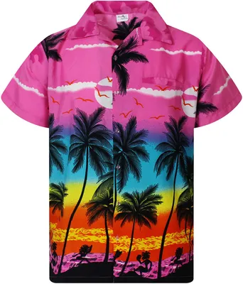 Produktbild von King Kameha Hawaiihemd "Beach" in Eclectic Pink Herren Hawaii-Hemd Kurzarm Front-Tasche Stylish
