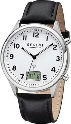 Produktbild von REGENT Herren-Armbanduhr Funkuhr Edelstahl analog-digital Quarz Lederband schwarz BA-446