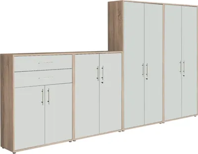 Produktbild von Aktenschrank TABOR 56 in Eiche Sonoma / weiß matt, Schrankwand, Büroschrank, abschließbar, Metallgriffe
