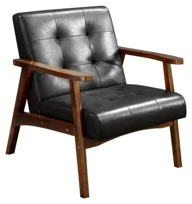Image de Fauteuil de style rétro - Revêtement en similicuir noir et structure en bois