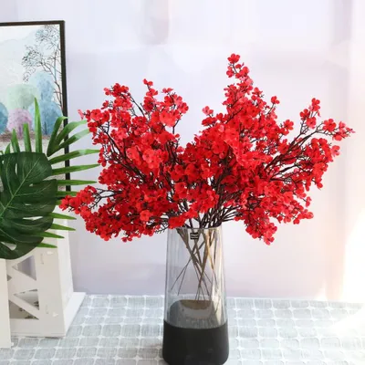 Kunstblumen Babyatem Strauß, 6 Stück, Seide, 50 cm, Rot