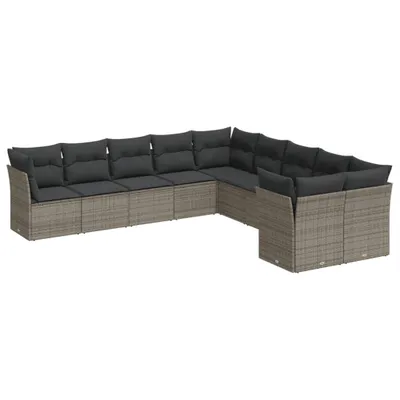 Produktbild von Gartenmöbel-Set, modulare Sofagarnitur für Outdoor, 10-teilig, aus grauem PE-Rattan und Stahl, mit 24 Kissen dunkelgrau, UV-beständig