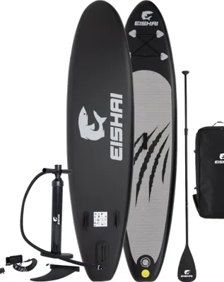 Produktbild von EISHAI Stand Up Paddle Board Set 7-tlg. inkl. Paddel, Pumpe, Tasche & Zubehör, rutschfest, kompakt, belastbar bis 130 kg, ideal für Anfänger grau|EH-1