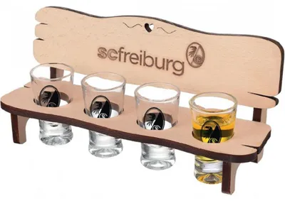 Produktbild von SC Freiburg Schnapsbank aus Holz mit 4 cl Gläsern, 22 x 8,5 x 11,5 cm