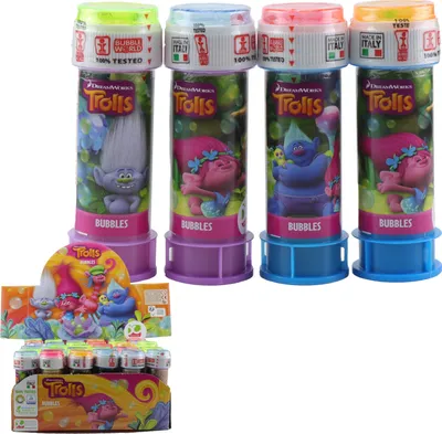 Produktbild von Trolls Seifenblasen 60ml mit Spiel auf Kappe, ab 3+