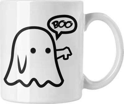 Produktbild von Trendation - Halloween Tasse Kürbis Dekoration Becher Boo Geist Daumen Runter (Weiß)