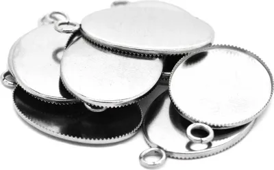 Produktbild von 10 Edelstahl Anhänger 30x19mm oval mit Cabochon-Träger 25x18mm Kettenanhänger
