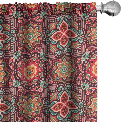 Immagine prodotto di ABAKUHAUS Tende orientali, tende classiche Motivo floreale colorato con stampa arabescata, 2 pezzi 75 x 245 cm, multicolore