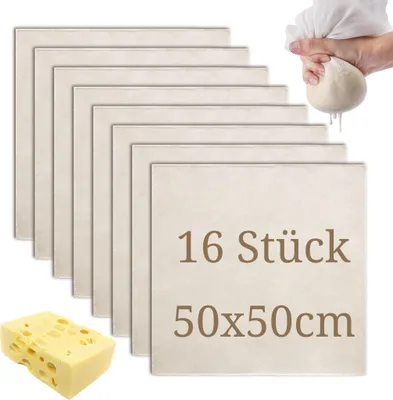 Produktbild von 16Stk Passiertuch Wiederverwendbar Käsetuch,50x50cm Seihtuch Ungebleichte Filtertuch zum Abseihen von Flüssigkeiten Backen Käse Machen