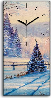 Produktbild von Wanduhr Bürouhr Leinwand Bild Geräuschlos Kunstdruck 30x60 Schnee Bäume Wald - schwarze Hände