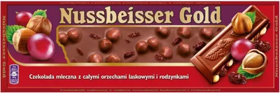 Zdjęcie produktu dla Nussbeisser Gold Czekolada Mleczna Z Całymi Orzechami Laskowymi I Rodzynkami 220 G