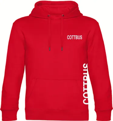Produktbild von multifanshop Kapuzen Sweatshirt - Cottbus - Brust & Seite, rot, Größe XL