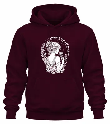 Productafbeelding van Liberté Égalité Fraternité Frau Blume Statement Hoodie, ironische opdruk, capuchontrui, bordeauxrood, maat 3XL