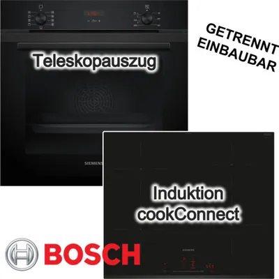 Produktbild von Herdset SIEMENS Backofen schwarz 3D Heißluft 71L EcoClean + Induktionskochfeld TouchSlider cookConnect